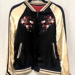 Zara Embroidered satin Bomber jacket Sz Small